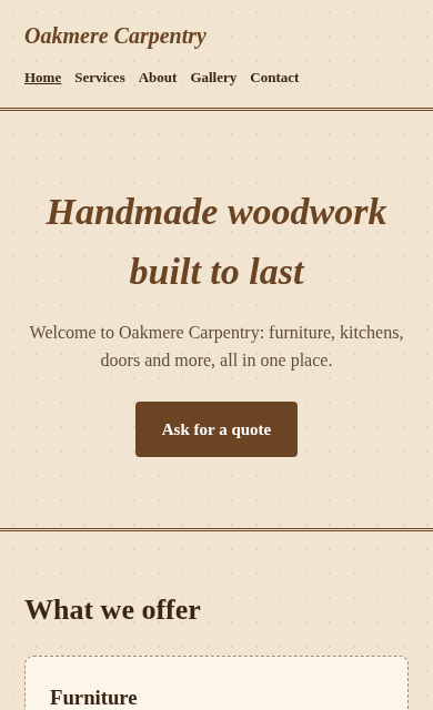 Oakmere Carpentry concept website