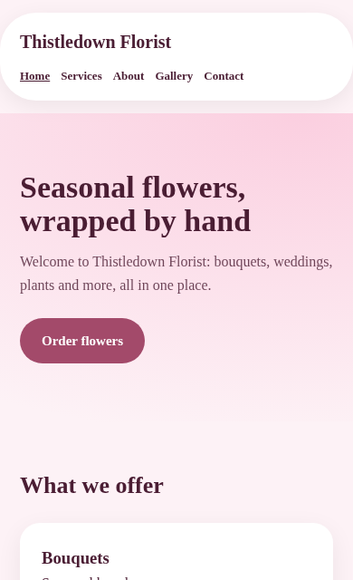 Thistledown Florist concept website