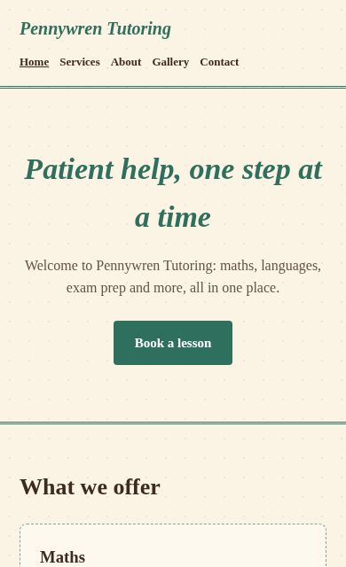 Pennywren Tutoring concept website