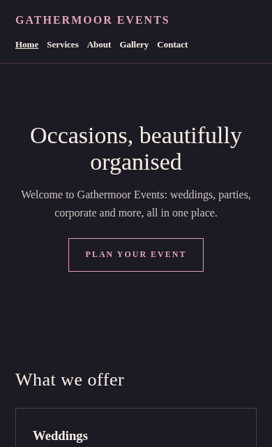 Gathermoor Events concept website