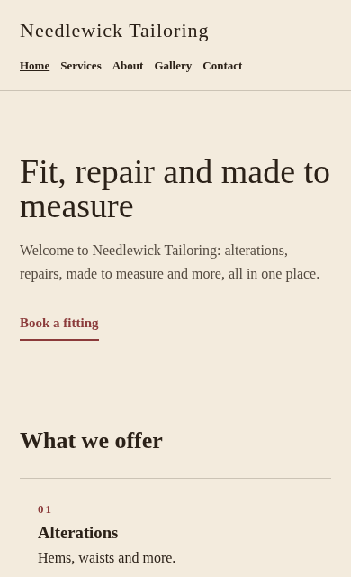 Needlewick Tailoring concept website