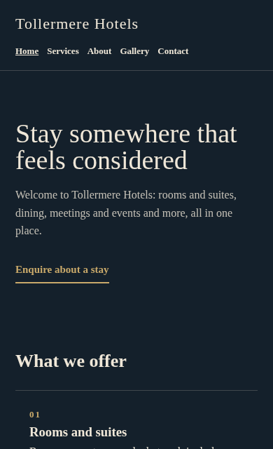 Tollermere Hotels concept website