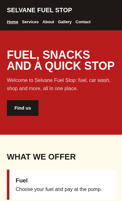 Selvane Fuel Stop concept website