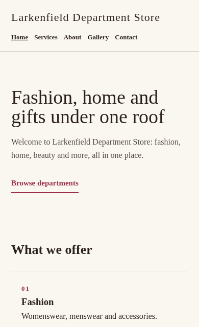 Larkenfield Department Store concept website