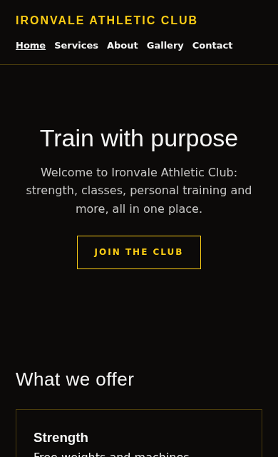 Ironvale Athletic Club concept website